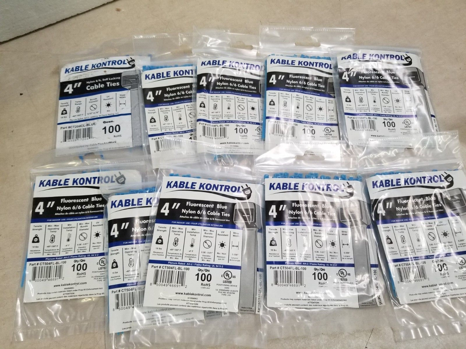 Lot of 1000 Kable Kontrol Zip Ties 18 lbs Tensile Strength Nylon 4″ CT204CL-BLUE