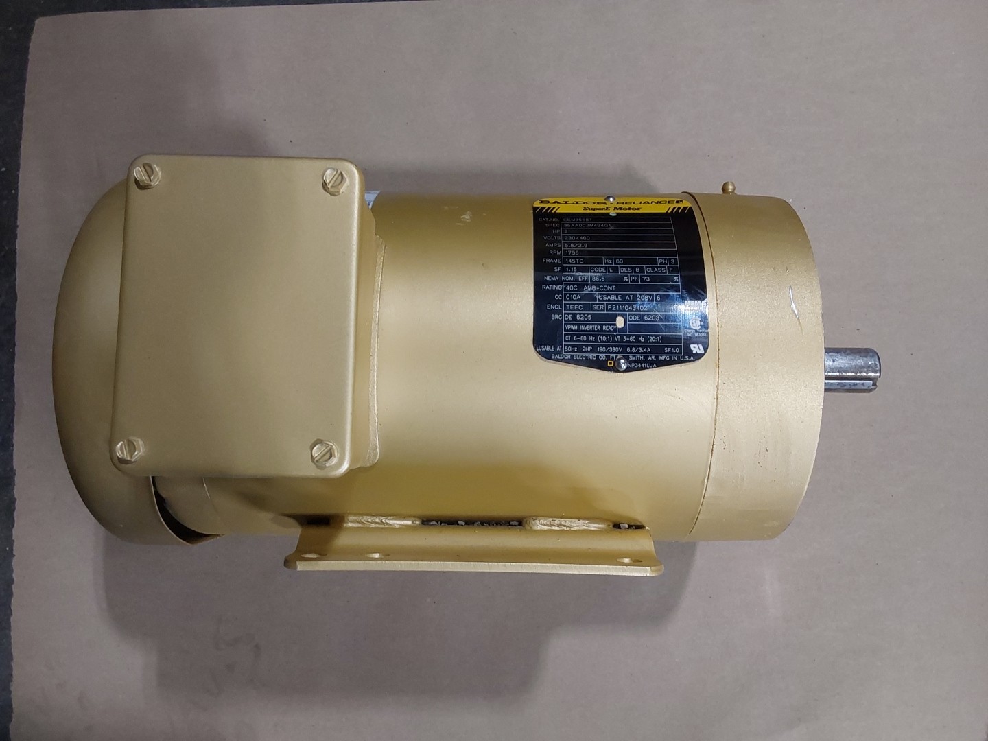 NEW BALDOR 2 HP SUPER E MOTOR / CEM3558T 230/460 VOLT 1755 RPM 145TC FRAME