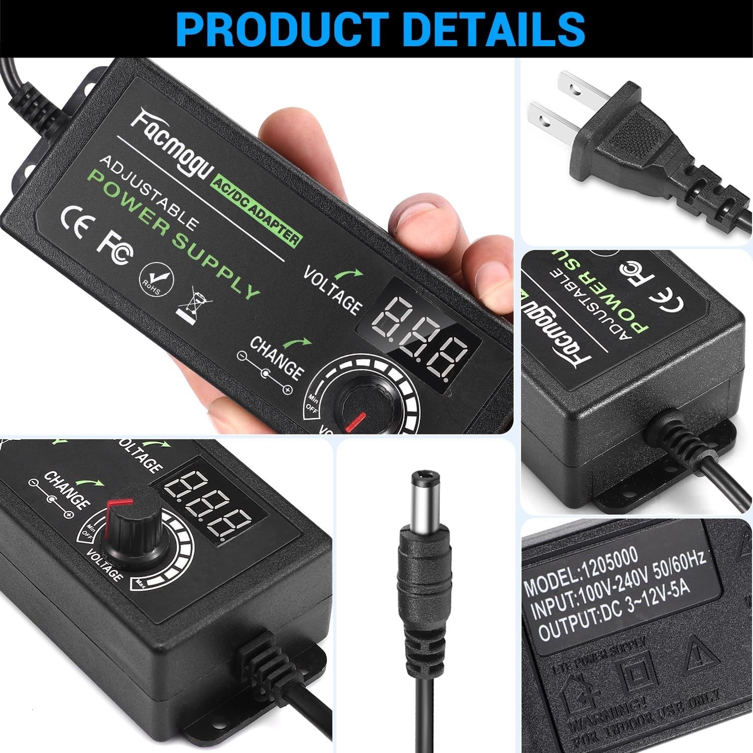 3V-12V 5A 60W Adjustable Power Supply with LED Display, Variable DC 3V 5V 6V …