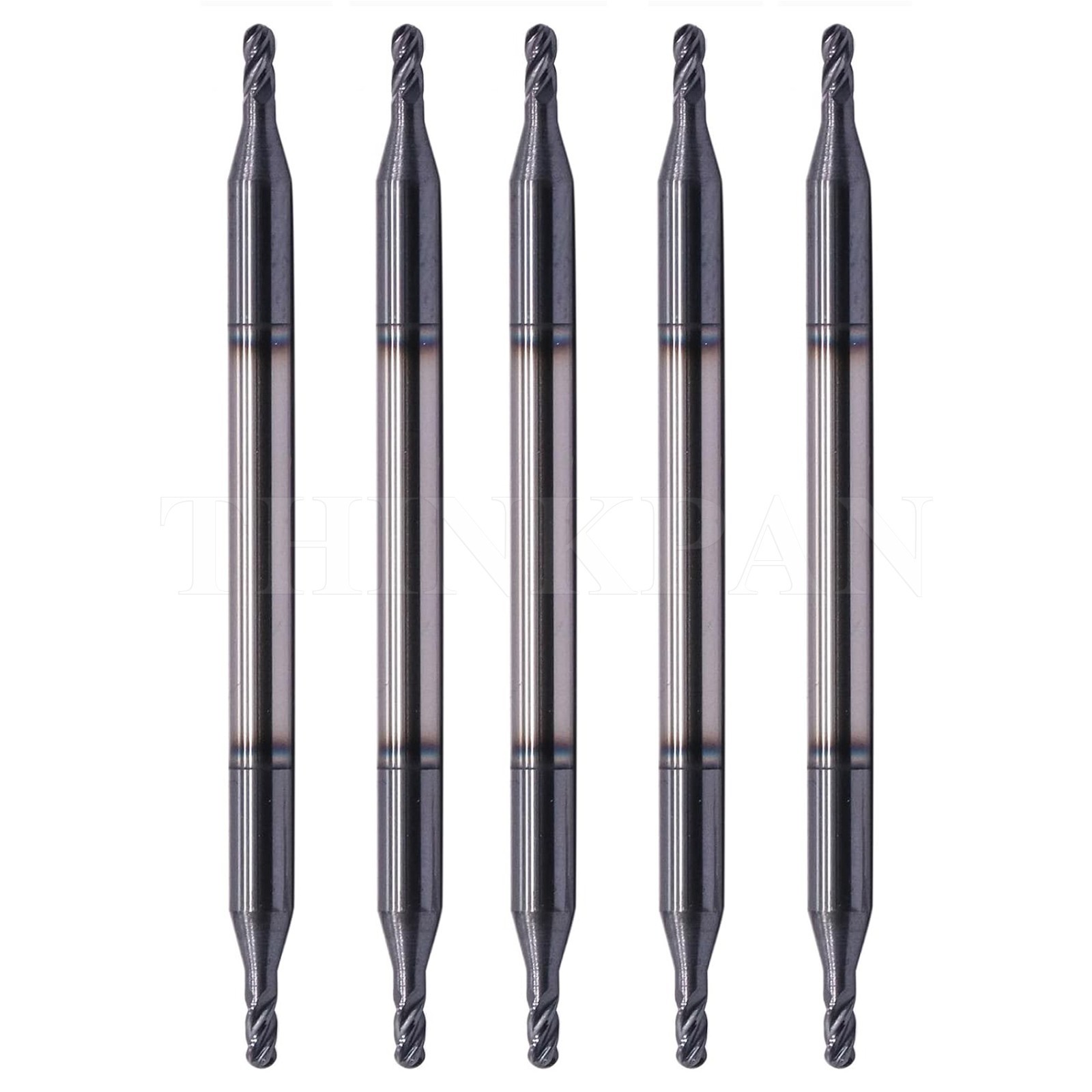 5pcs 1/16″ 4 Flute Solid Carbide Ball Nose End Mill – Double End – AlTiN Coated