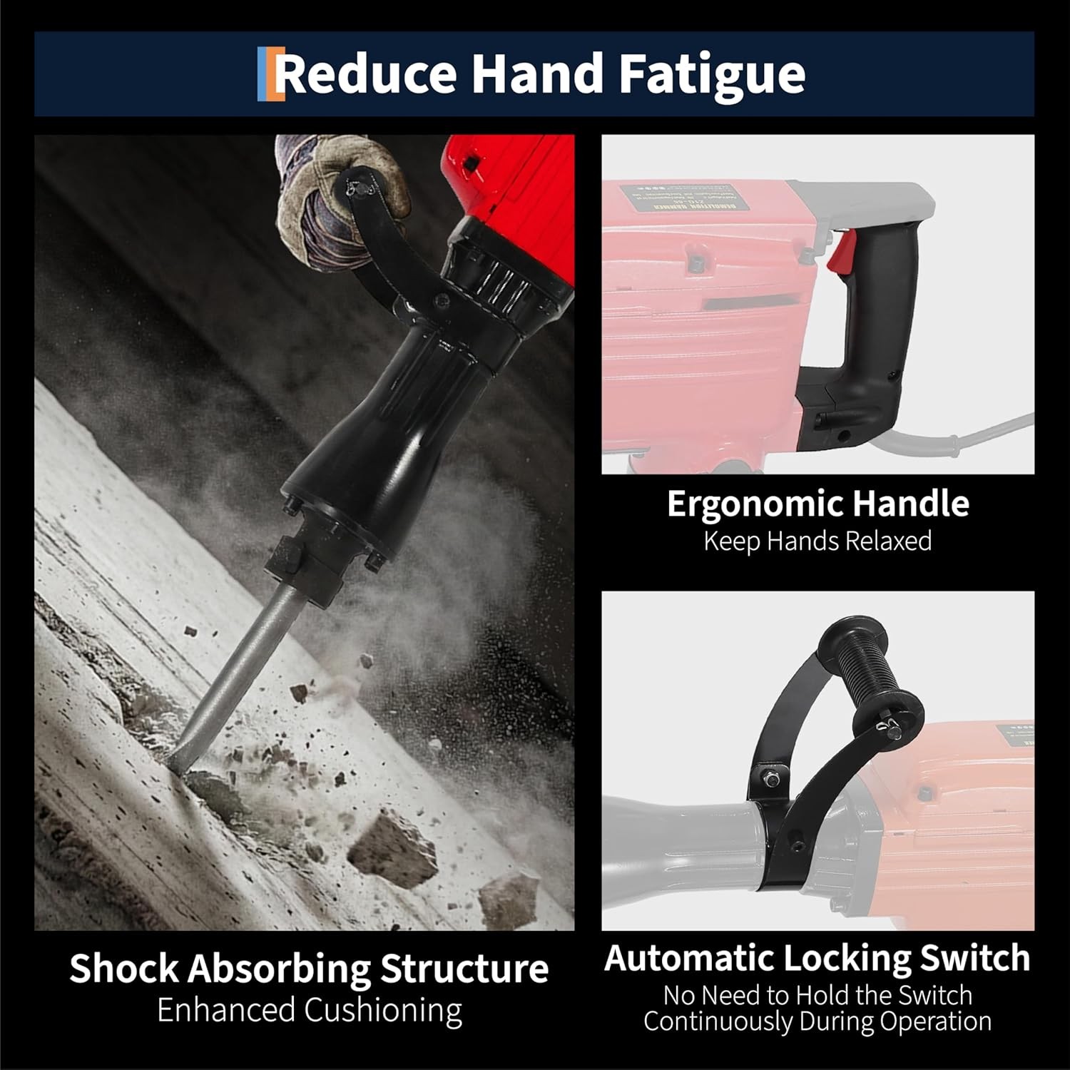3600W Electric Demolition Jack Hammer Concrete Breaker 1900 BPM with 2 Bits