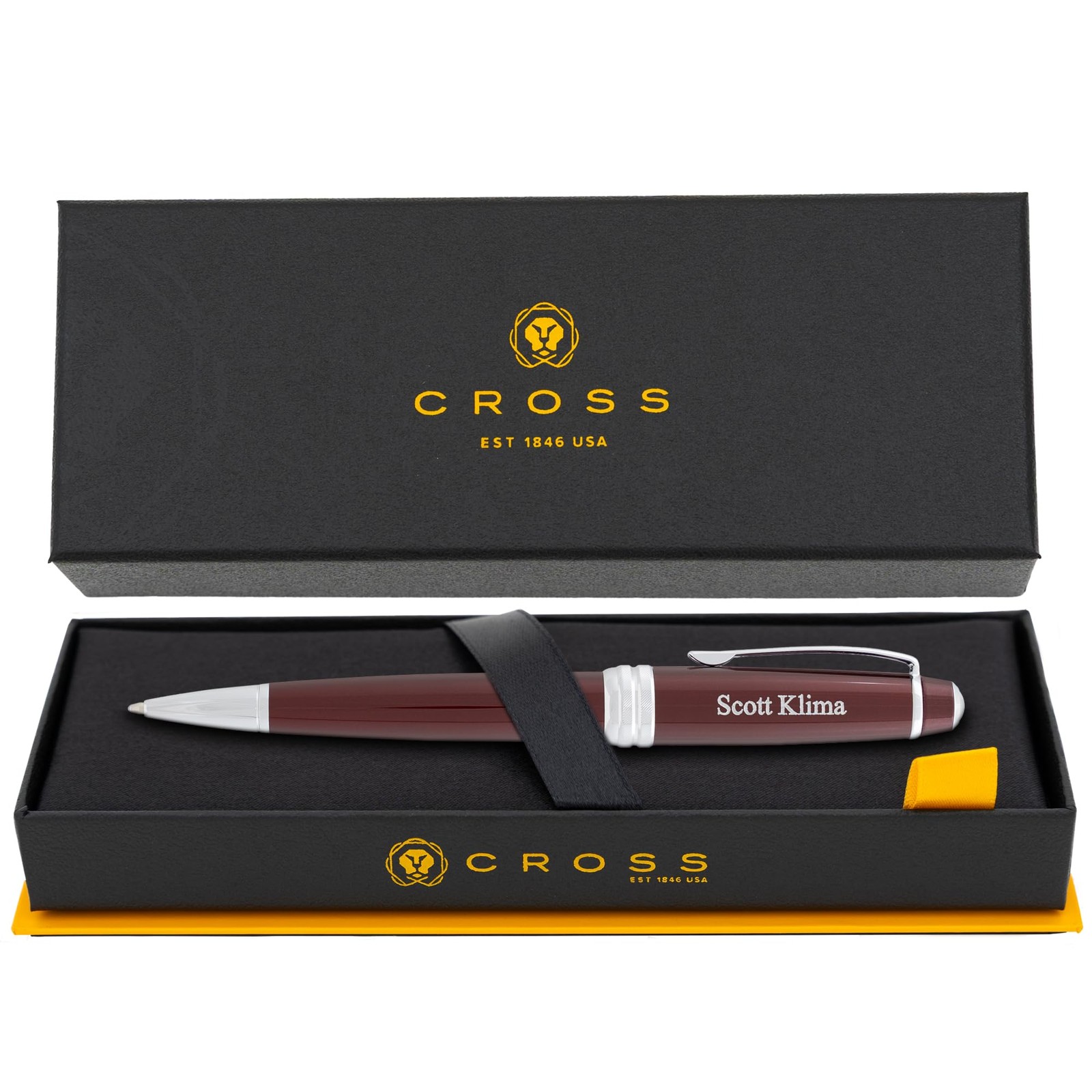 Cross Bailey Ballpoint Pen, Red Lacquer with Chrome Trim, Custom Engraved — G…