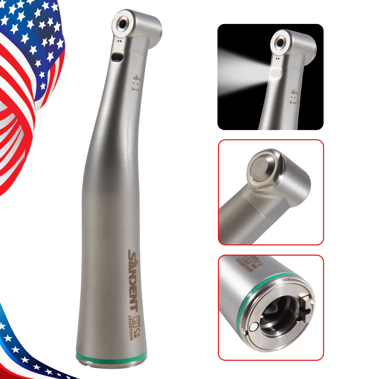 1-10 PCS NSK Style Dental 4:1 Reduction Contra Angle LED Fiber Optic Handpiece
