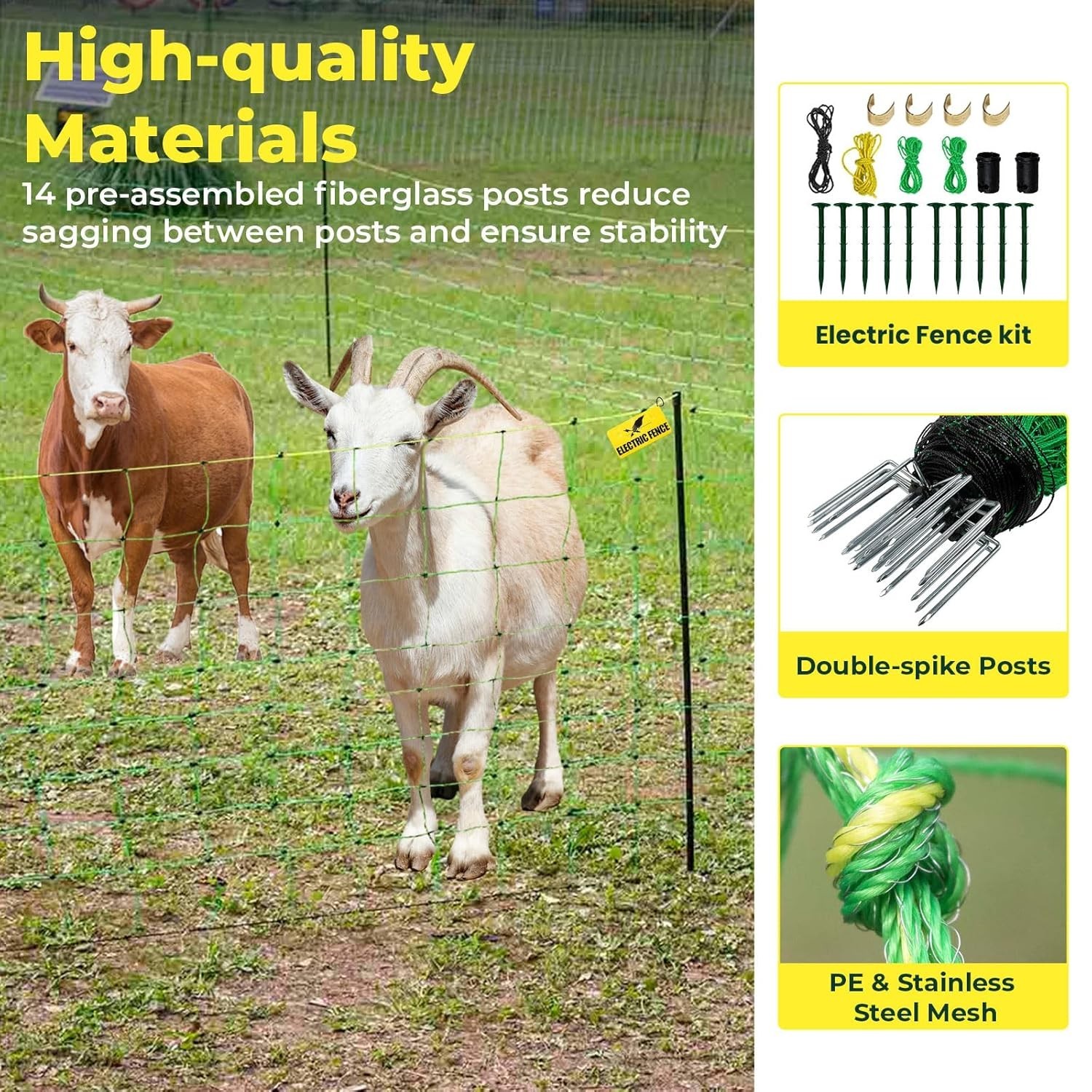 Electric Fence Netting 164ft x 42in Portable Livestock Goat Sheep Cattle