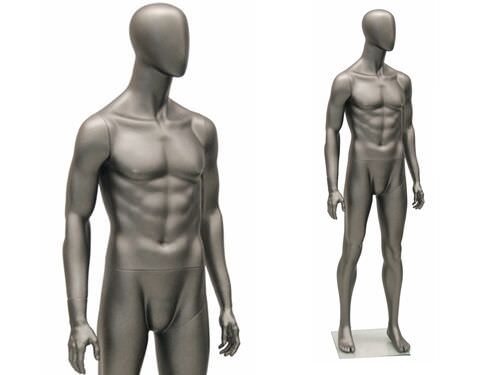 Male Adult Egg Head Fiberglass Metallic Gray Mannequin with Base