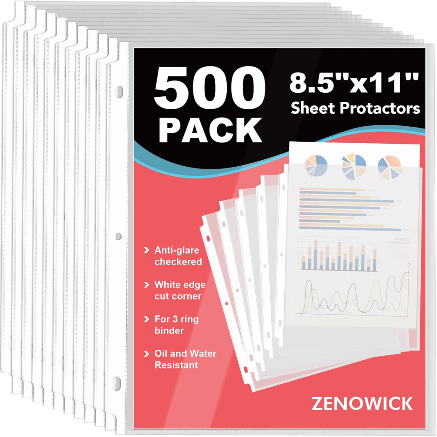 500 Pack Sheet Protectors 8.5 X 11 Inch Clear Page Protectors for 3 Ring Binder,