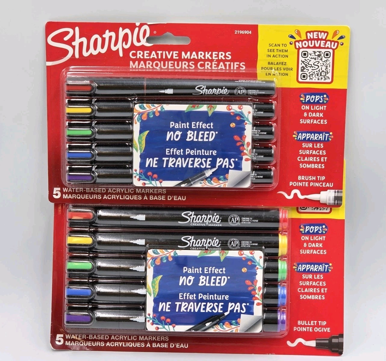 Lot Of 2 New Sharpie Creative Markers – Bullet Tip & Brush Tip, Assorted Colors