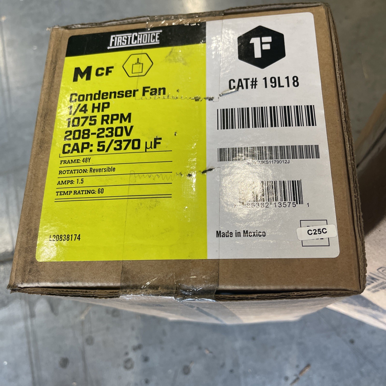 First Choice 19L18 1/4 HP Condenser Fan Motor PSC 1075 RPM 208-230 Volt