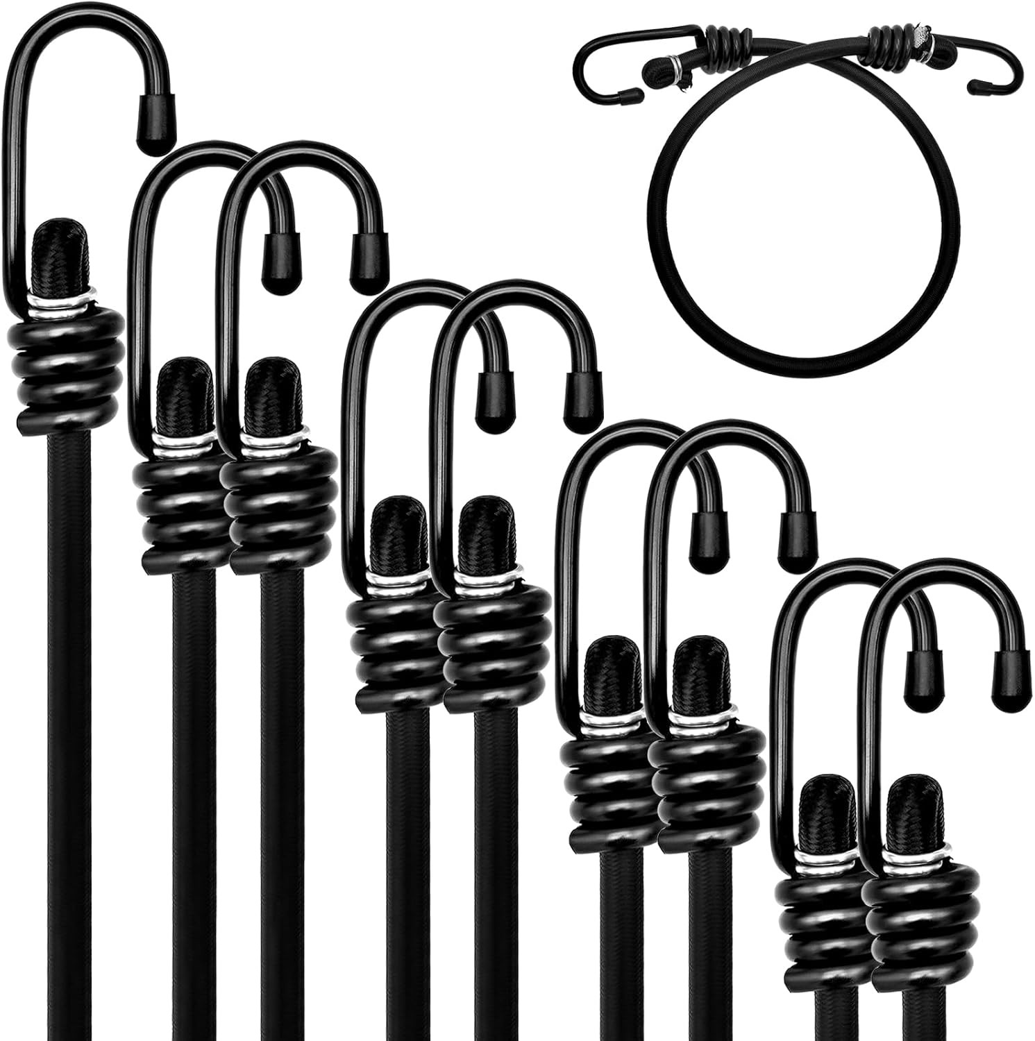 Heavy Duty Bungee Cords with Hooks, Assorted Sizes for Bikes, Camping, Carrying