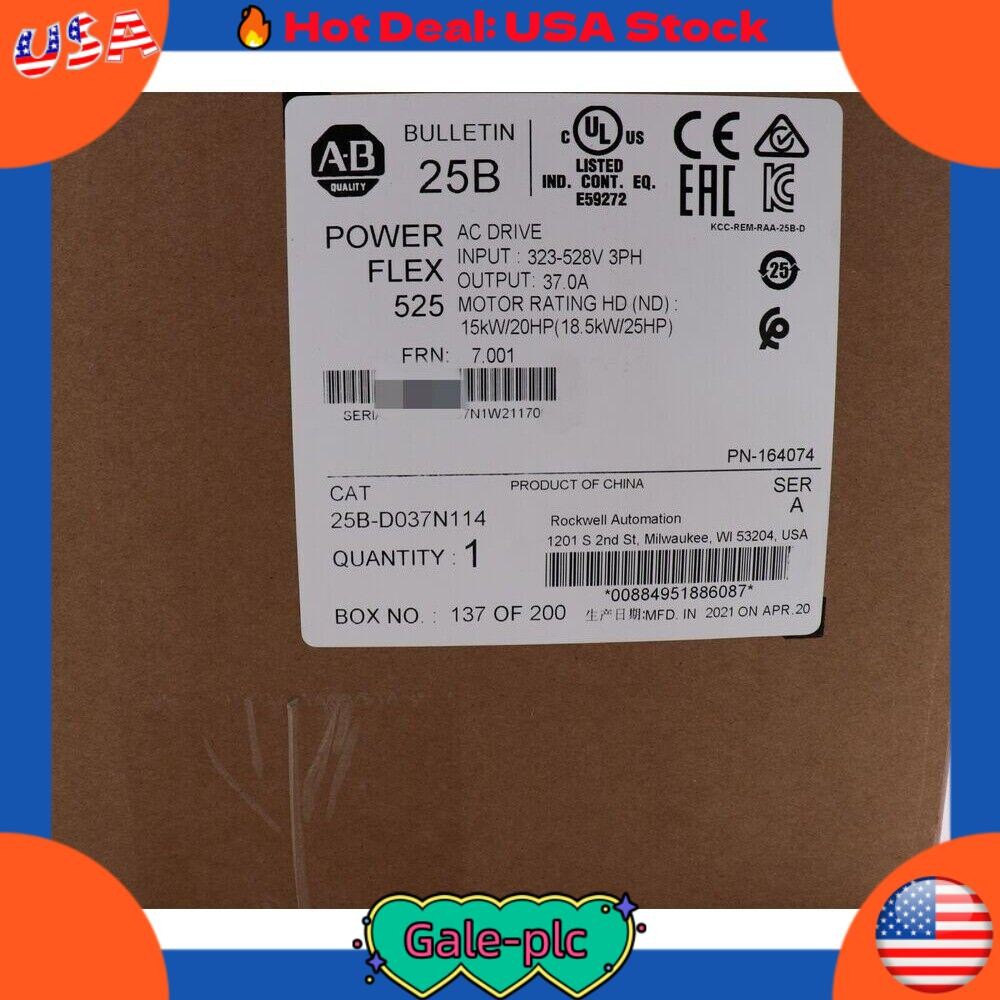Allen-Bradley AB 25B-D037N114 PowerFlex 525 AC Drive Ser A Sealed US Free Tax