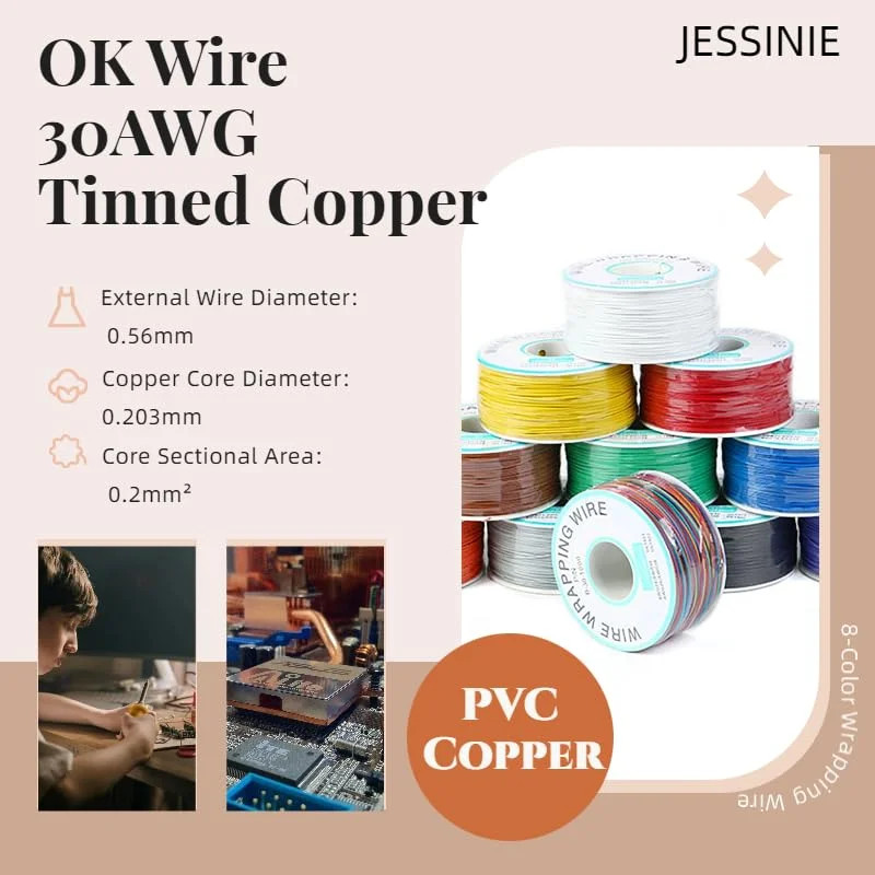 Black Electronic Wire DM-30-1000 – 30 AWG Single Core Tinned Copper Solid Cable,