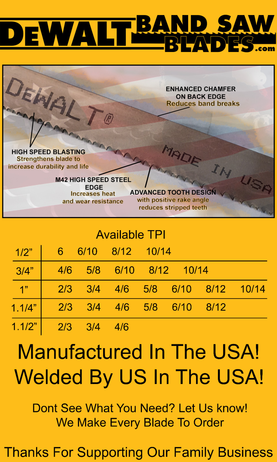 (93 1/2″) 7′-9″ 1/2″ x 3/4″ x .035 x 10/14 DeWalt M42 Bi-Metal Band Saw Blade 1