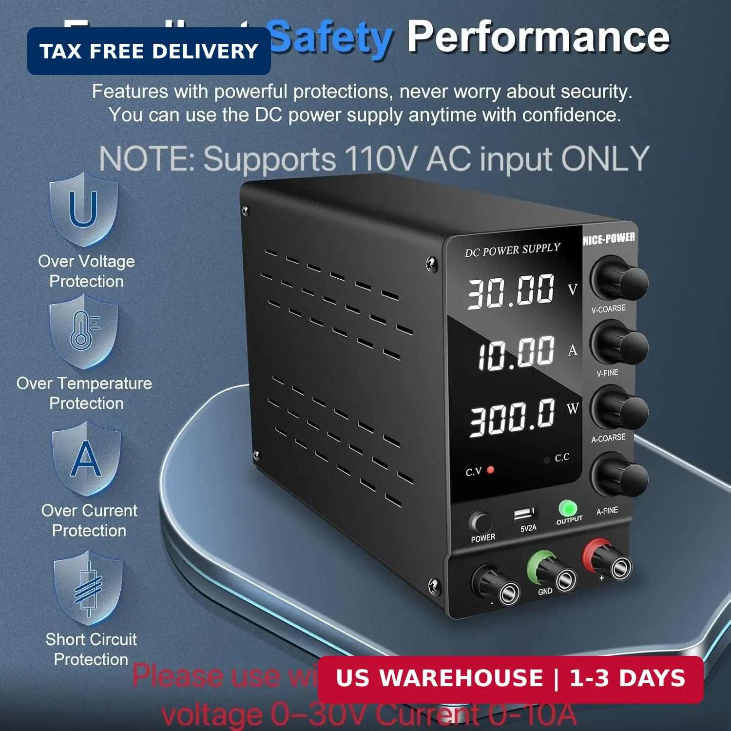 NICE-POWER DC Power Supply Variable 30V 10A, Adjustable Switching Regulated DC B