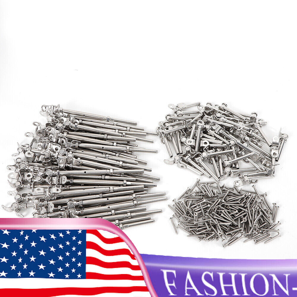 50* 3/16″ T316 Stainless Steel Cable Railing Hardware Turnbuckle Tensioner Set