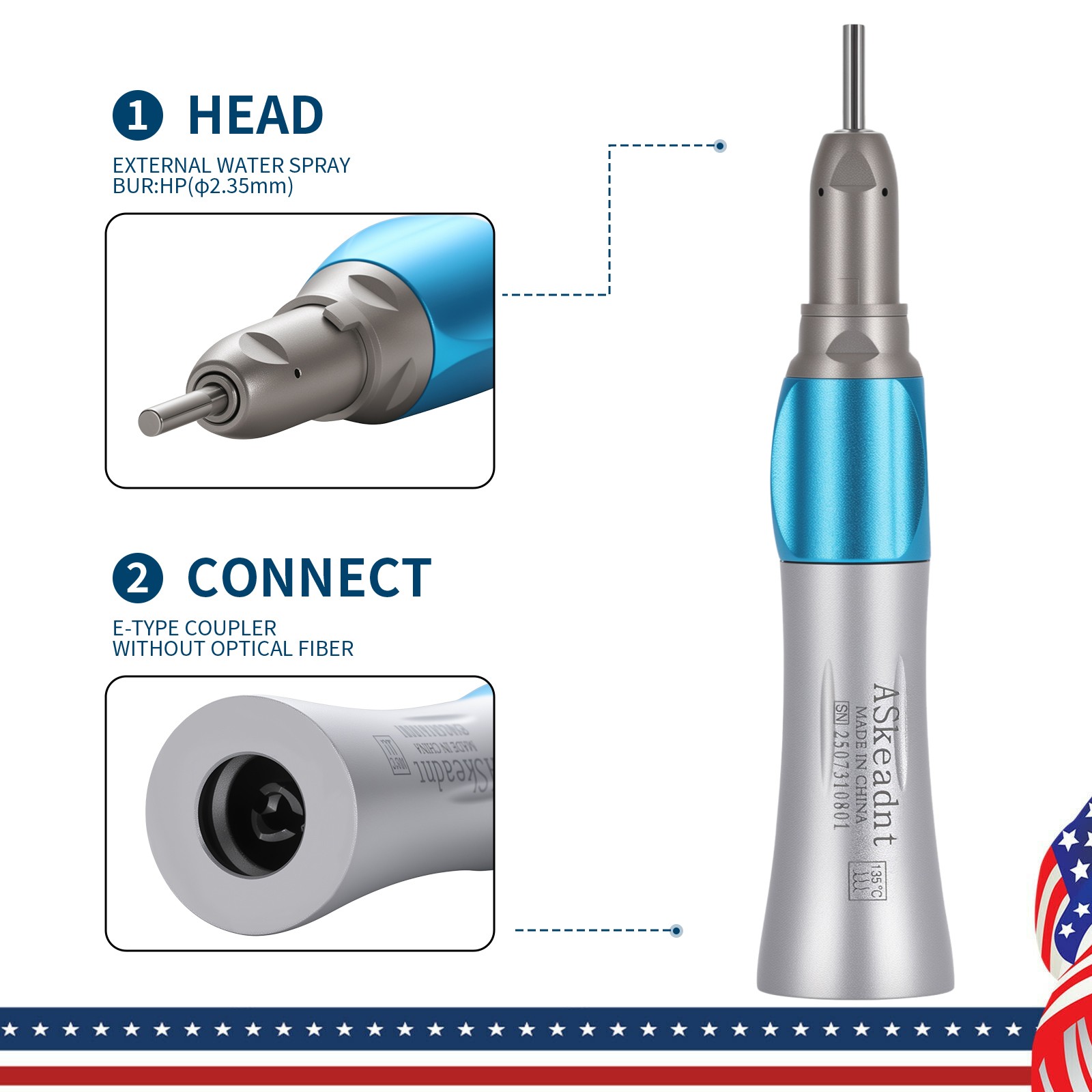 E-TYPE Dental Slow Low Speed Straight Nose Cone Handpiece NSK STYLE