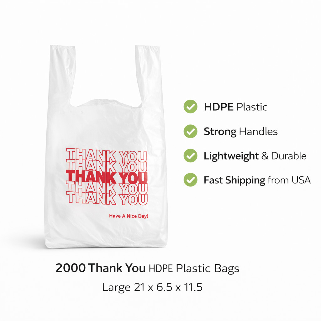 2000 Thank You T-Shirt Plastic Bags Large 21×6.5×11.5 Grocery Retail Store Bulk