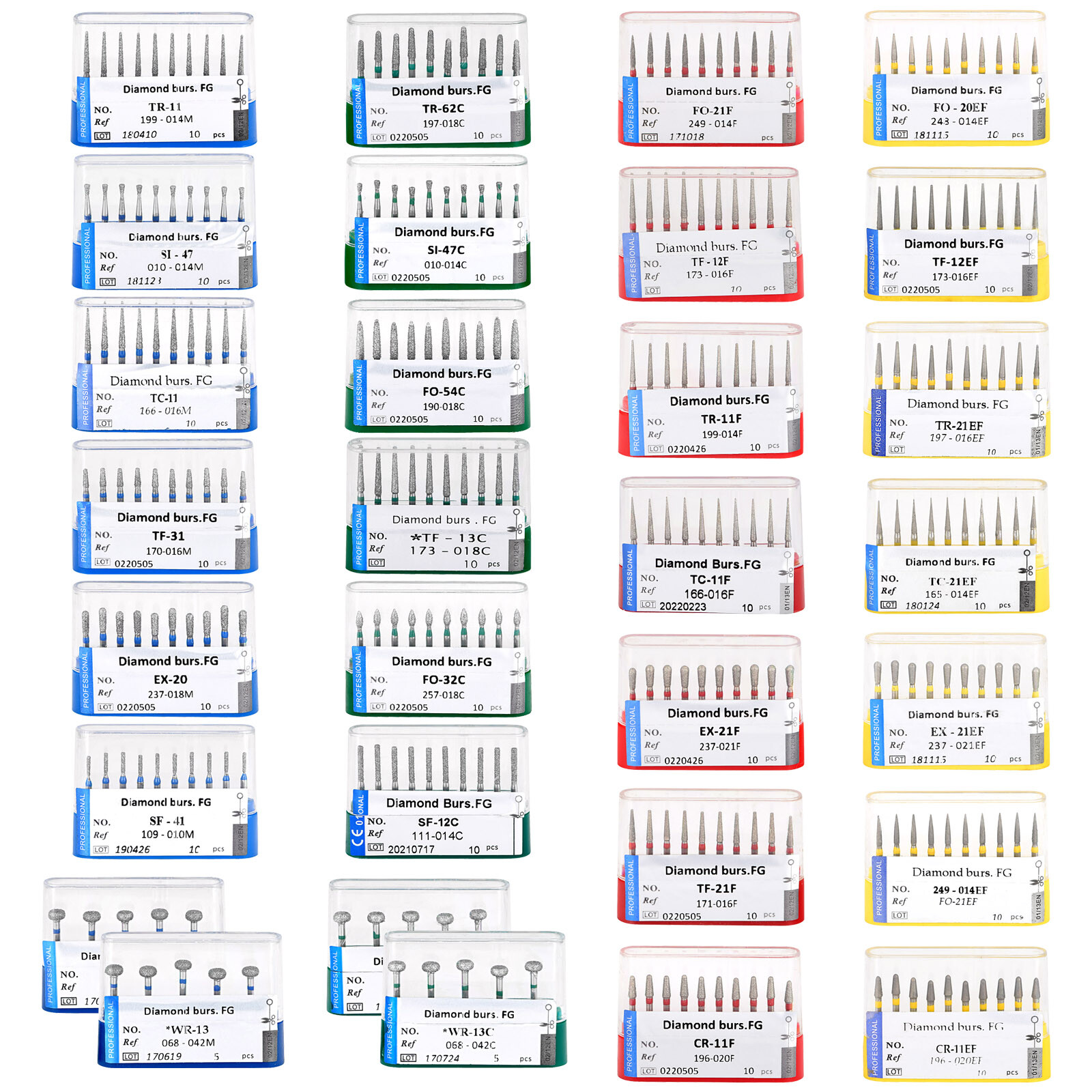 10pcs Dental Diamond Burs Medium/Coarse/Fine FG 1.6mm for High Speed Handpiece