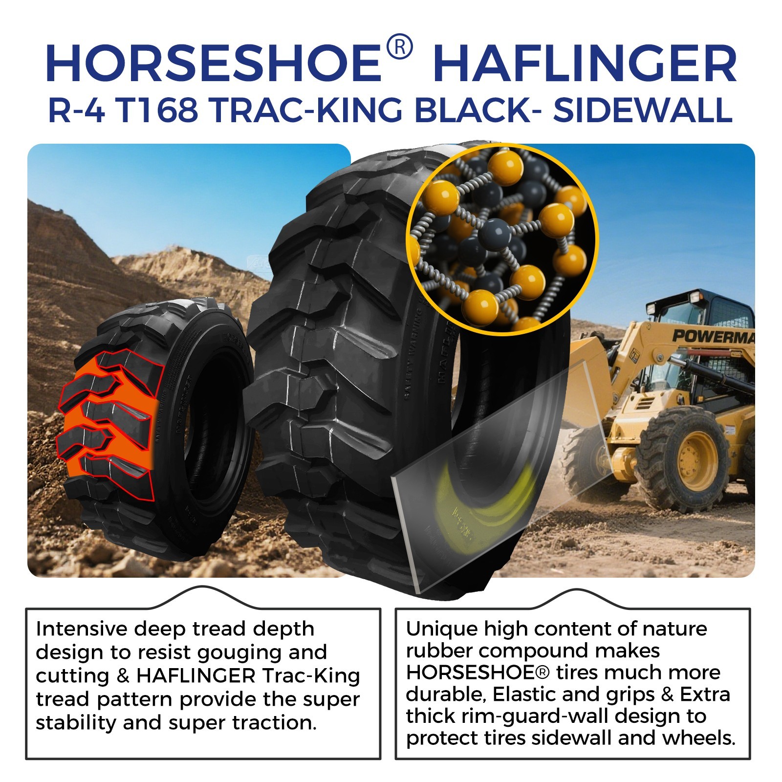 4 12×16.5/12-16.5 14PR Skid Steer Tire HAFLINGER TRAC-KING Heavy Duty TL 12165