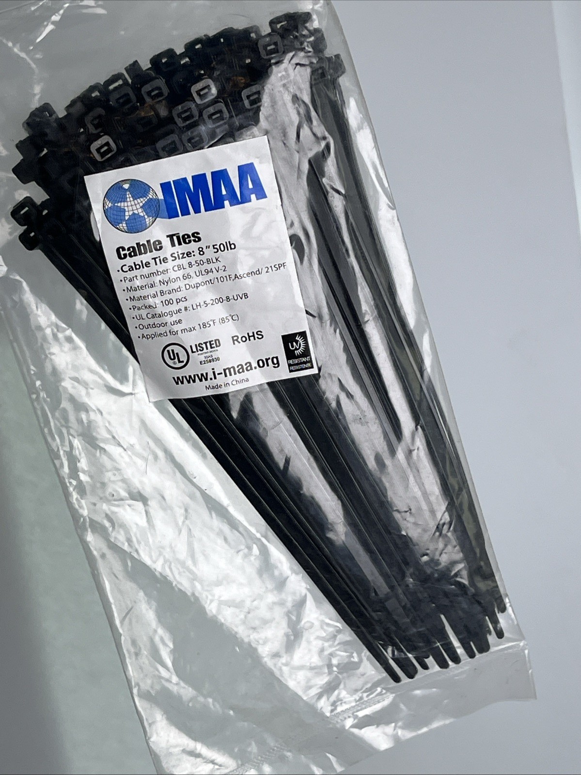 Lot of IMAA Zip Ties: 22 100 Piece Bags of 8” 50LB, 3 100 packs 8” 40lb, Etc