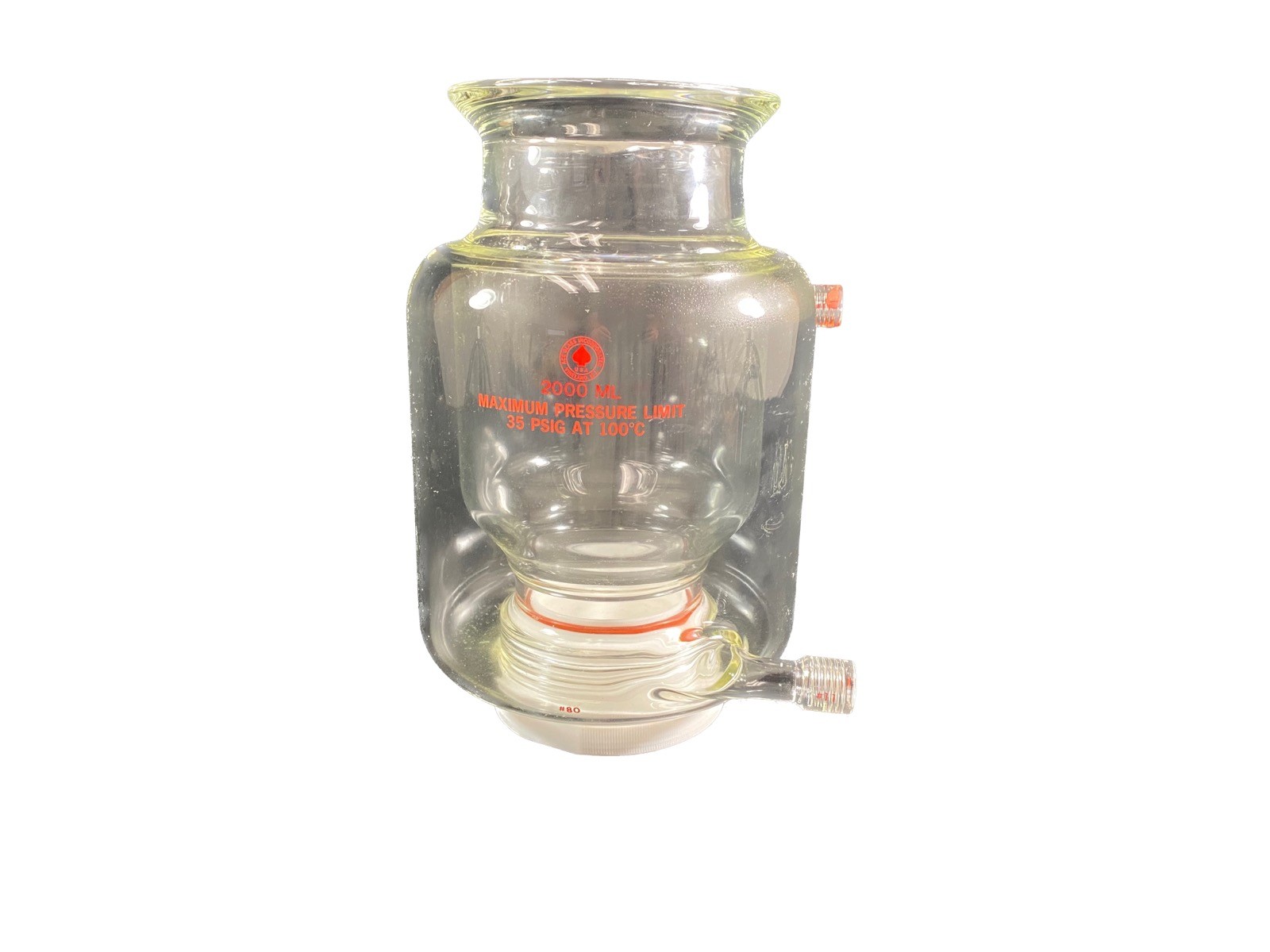 ACE GLASS 2000mL 2L #80 Bottom #11 Side 35psi Jacketed Reaction Vessel 6386-20