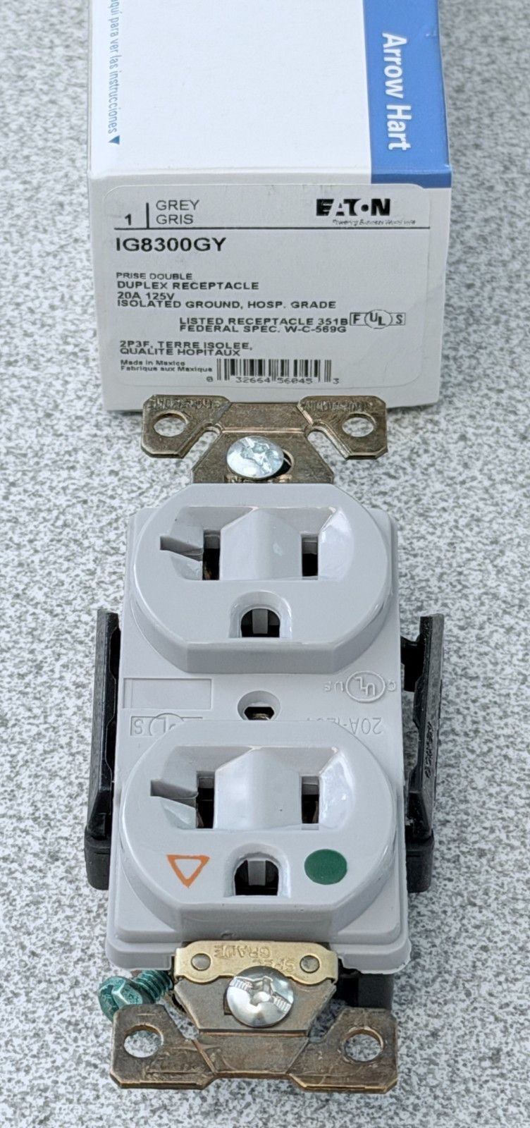 NEW Eaton IG8300GY Hospital Grade Duplex Outlet Receptacle Gray 20A 125V 5-20R