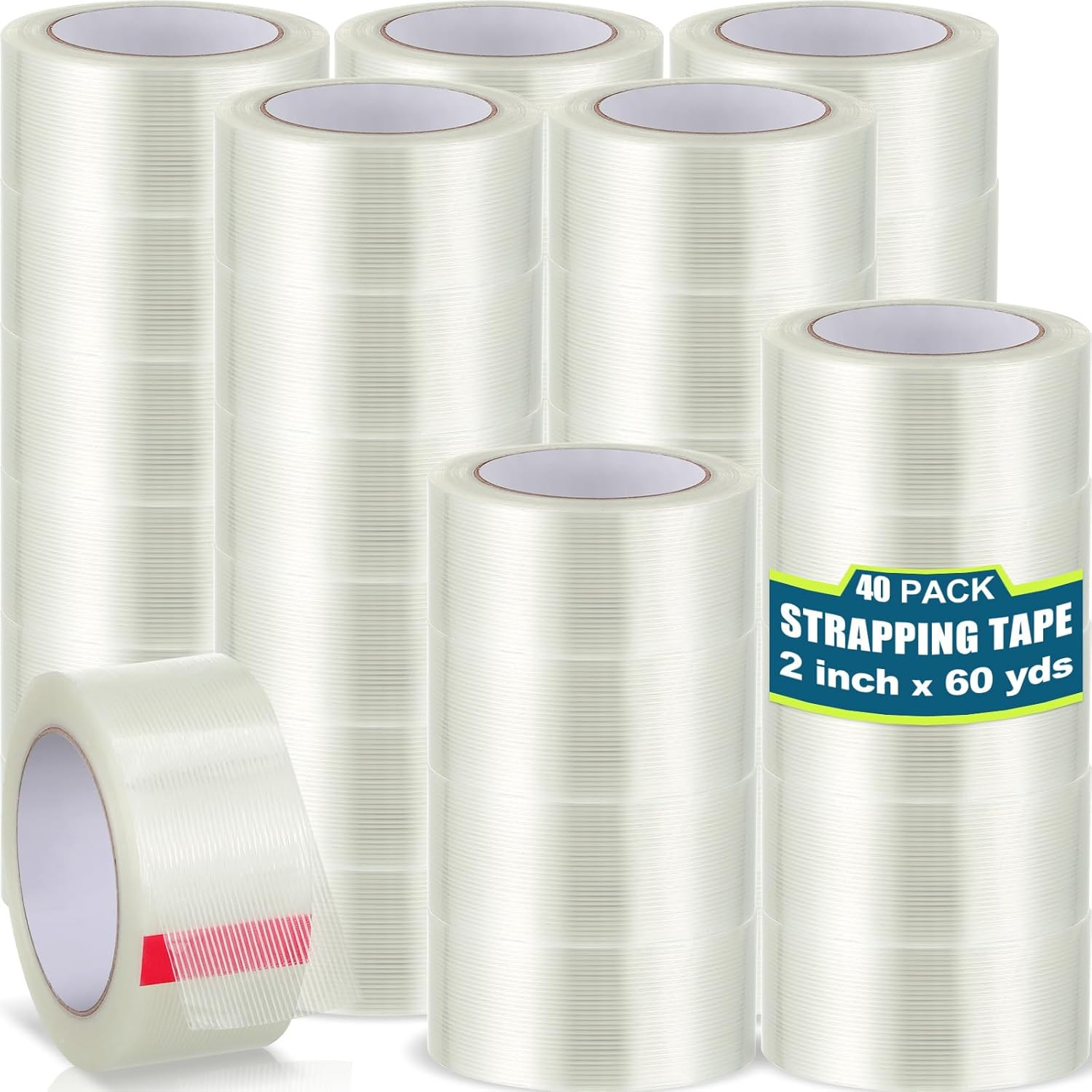 40 Rolls Strapping Tape Bulk 2 Inch X 60 Yards 5.5 Mil Fiberglass Filament Tape