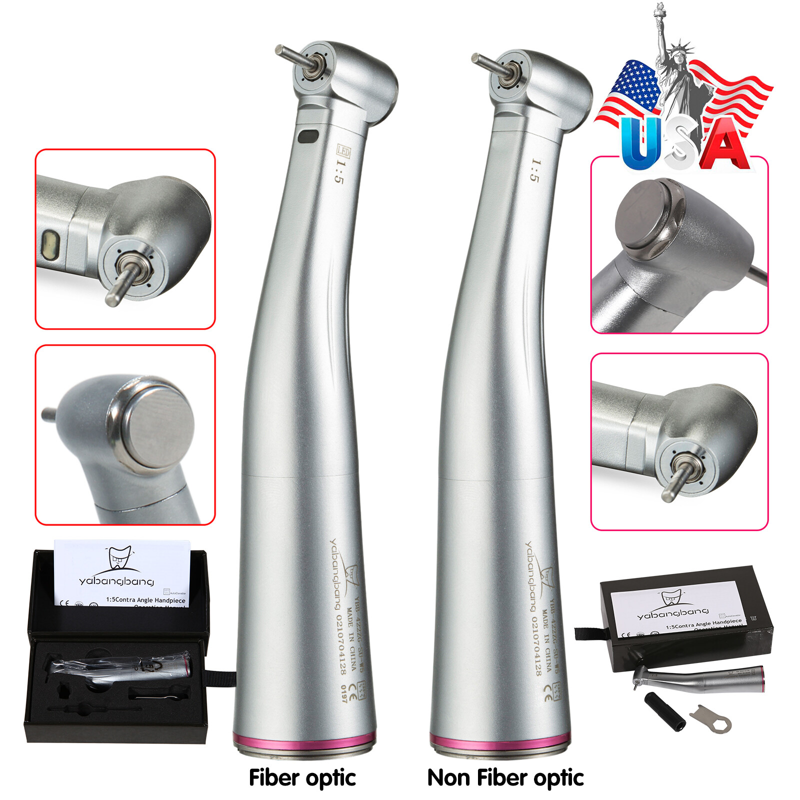 Dental 1:1 1:5 LED Fiber Optic Push Contra Angle Increasing Handpiece NSK types