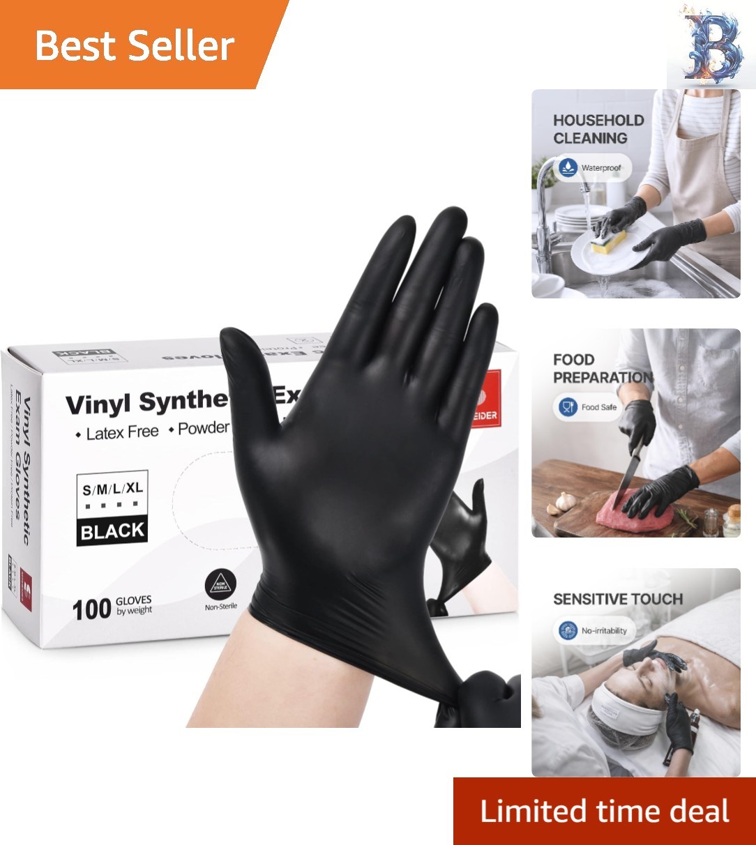 Ultra Thin 4-Mil Black Vinyl Gloves – Powder-Free, Ideal for Cooking & Cleaning