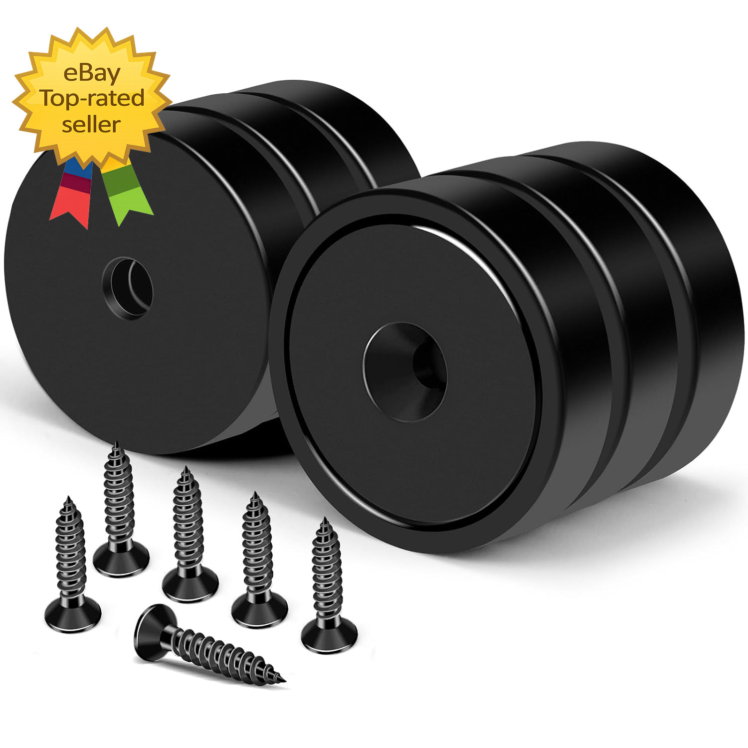 Heavy Duty Magnets with Hole, 150LB Strong Magnets, Black Pot Magnet with Screw