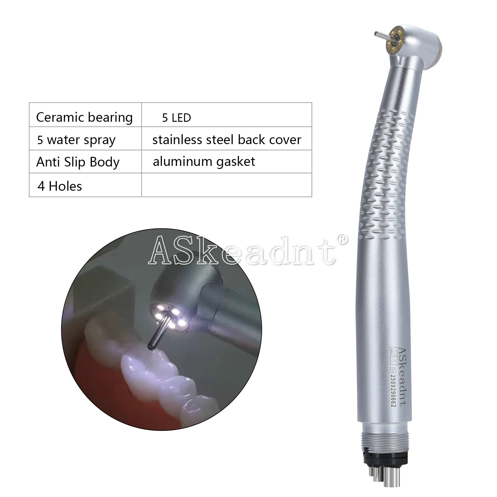 Dental LED E-generator Shadowless Ring Ceramic Handpiece 5 Water Spary 4Holes
