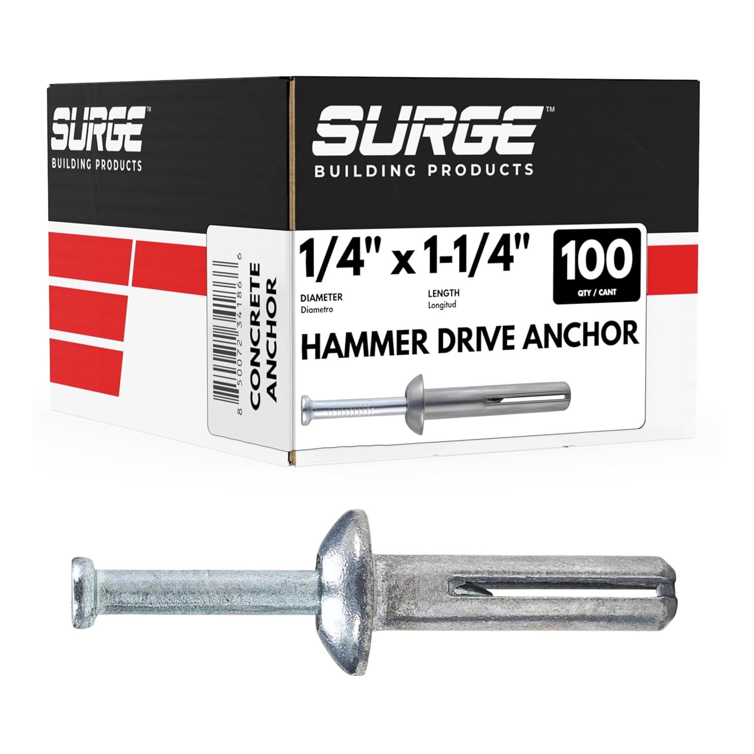 1/4″ X 1-1/4″ Hammer Drive Nail in Concrete Anchor (100/BOX) | Nail Drive Anchor
