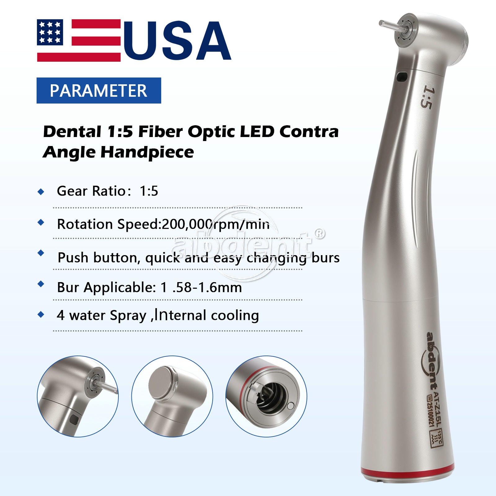 AbDent 1:5 Increasing Contra Angle Handpiece Inner four Spray