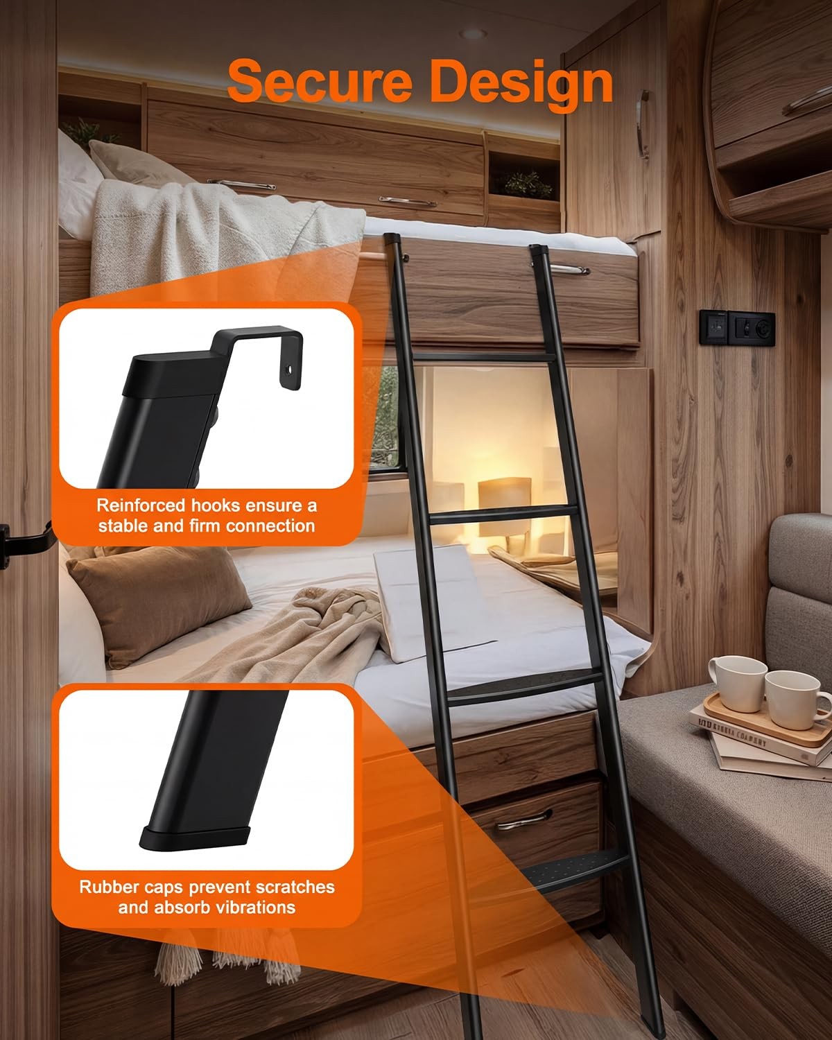 HeavyDuty 55Inch RV Bunk Bed Ladder, AntiSlip, 330 lbs Capacity, Extra Wide