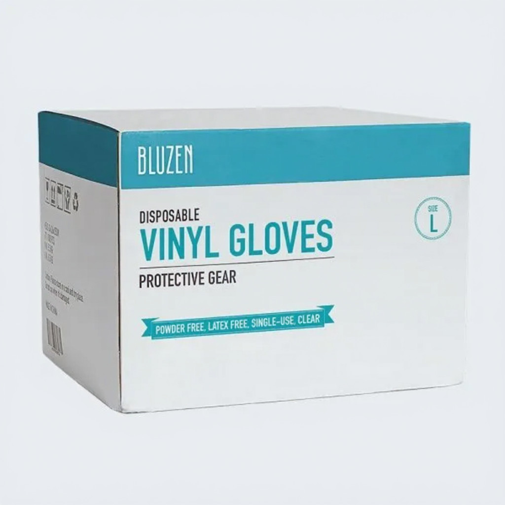 BLUZEN Vinyl Gloves Large Clear Powder-Free Latex-Free 1000/Box