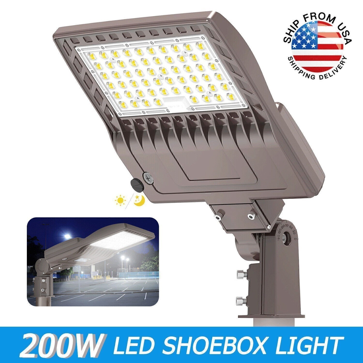 LED Street Lights Shoebox Parking Lot Lighting 200W IP65 Outdoor Yard Flood Lamp