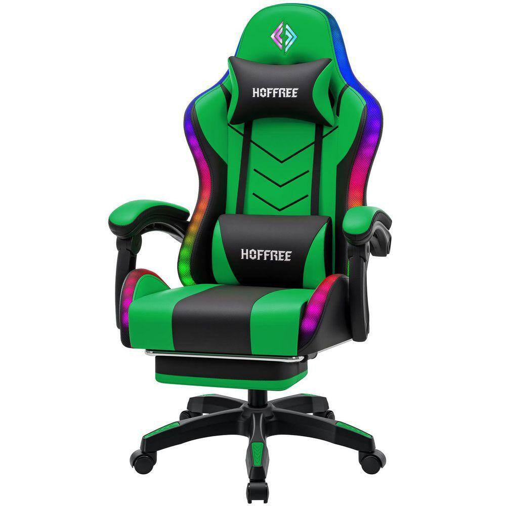 Faux Leather Gaming Chair with Speakers and Massage Ergonomic Music Rhythm LED L