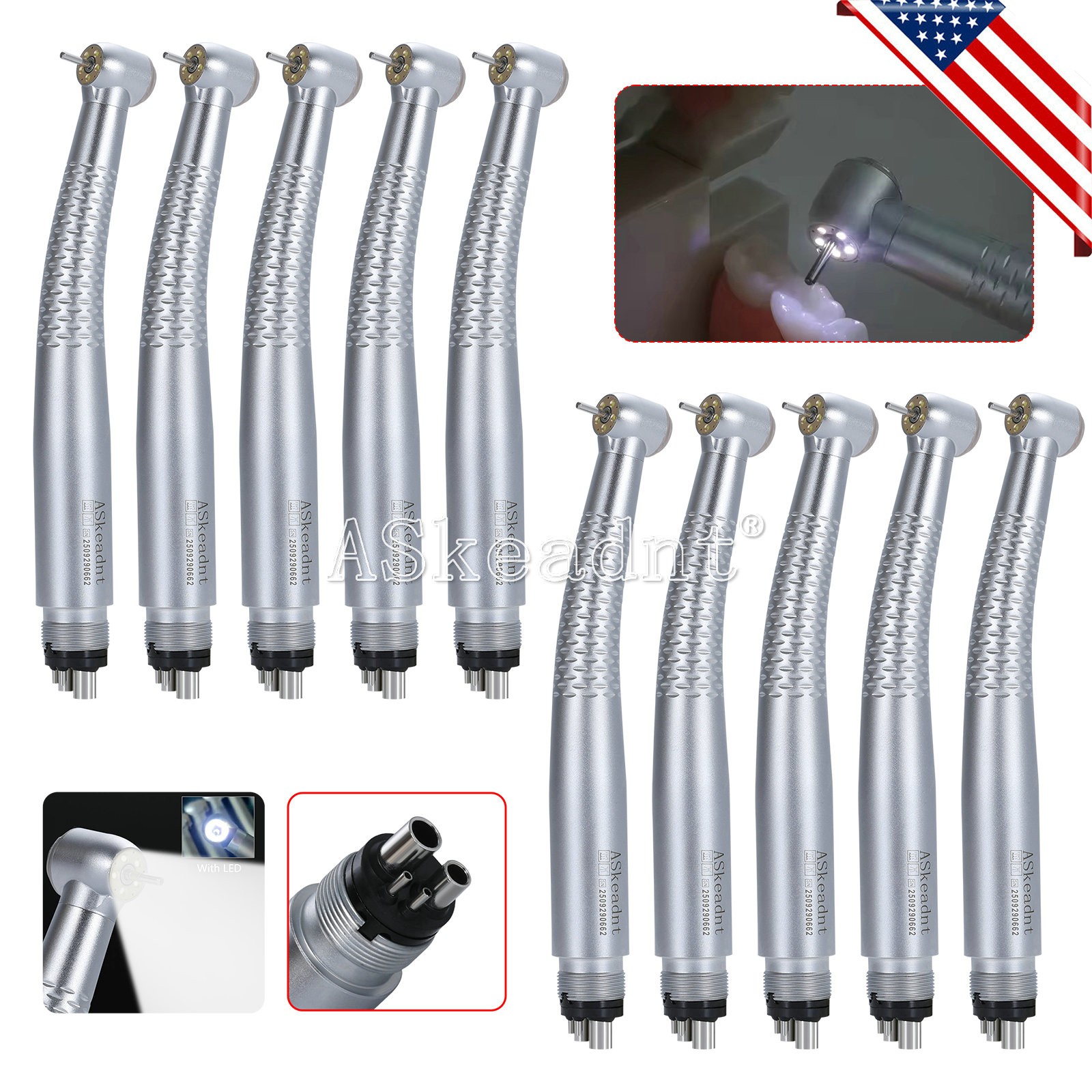 Dental LED E-generator Shadowless Ring Ceramic Handpiece 5 Water Spary 4Holes