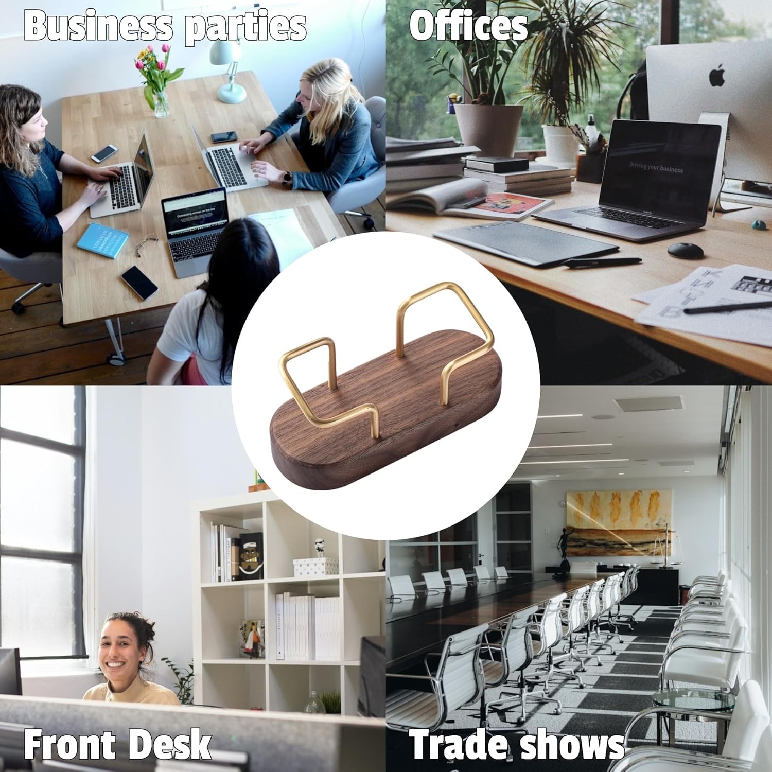 Business Card Holder for Desk, Wooden Creative Business Card Display for Desk