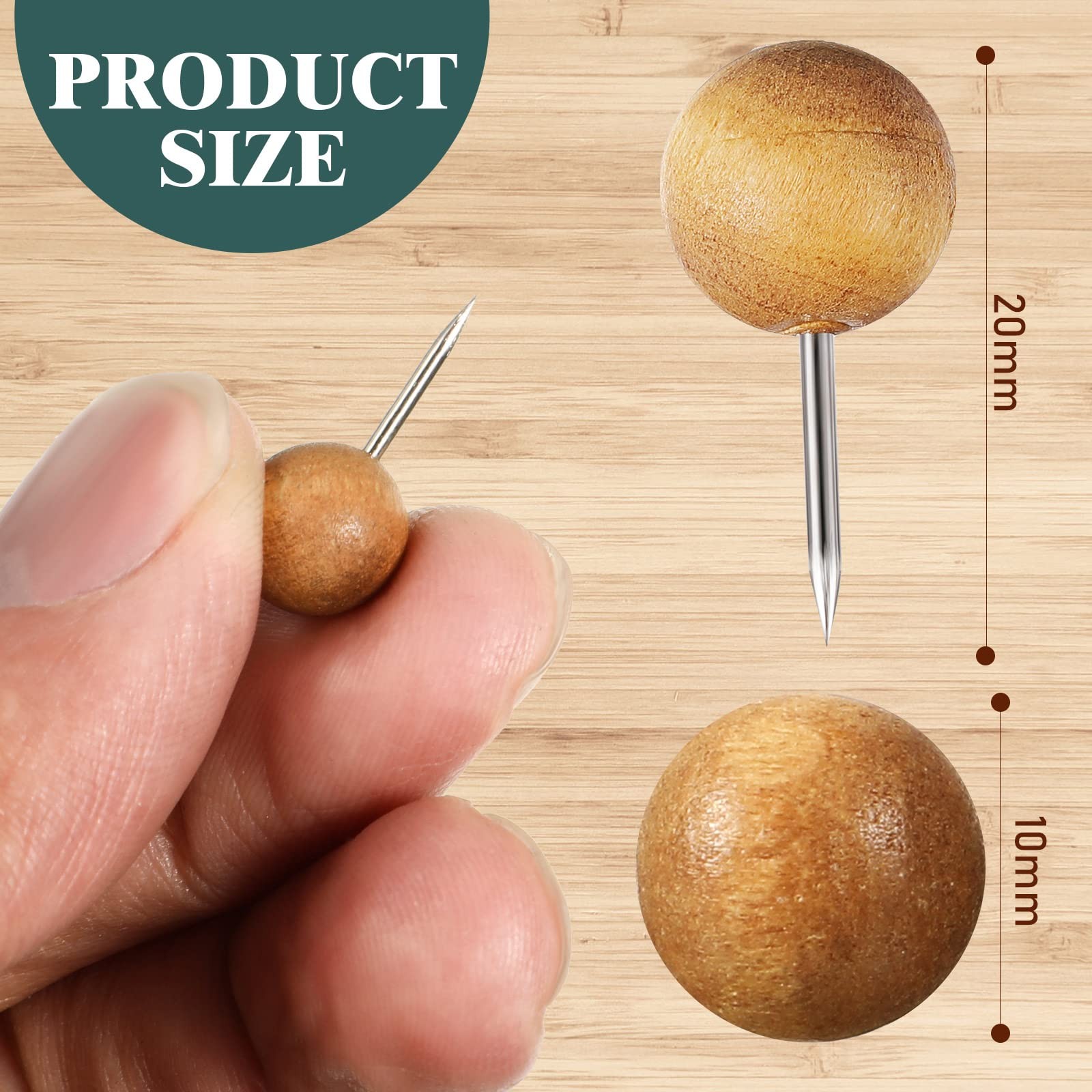 Zonon 80 Pieces Wooden Push Pins Decorative Thumb Tacks 10 millimeters, Brown