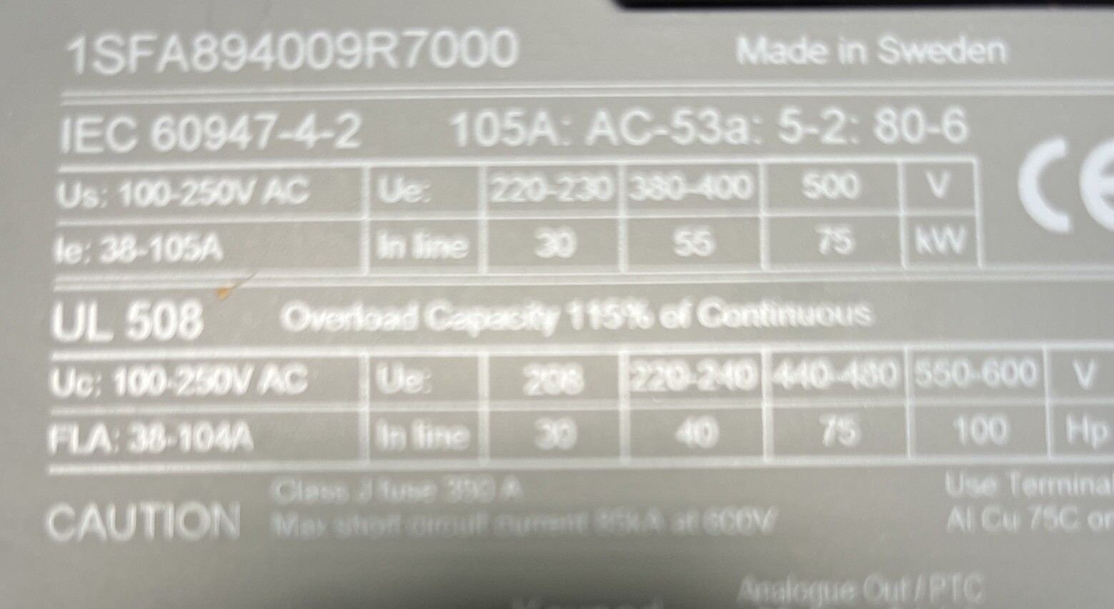 ABB PST105-600-70 Softstarter 100-250V, 30-100Hp
