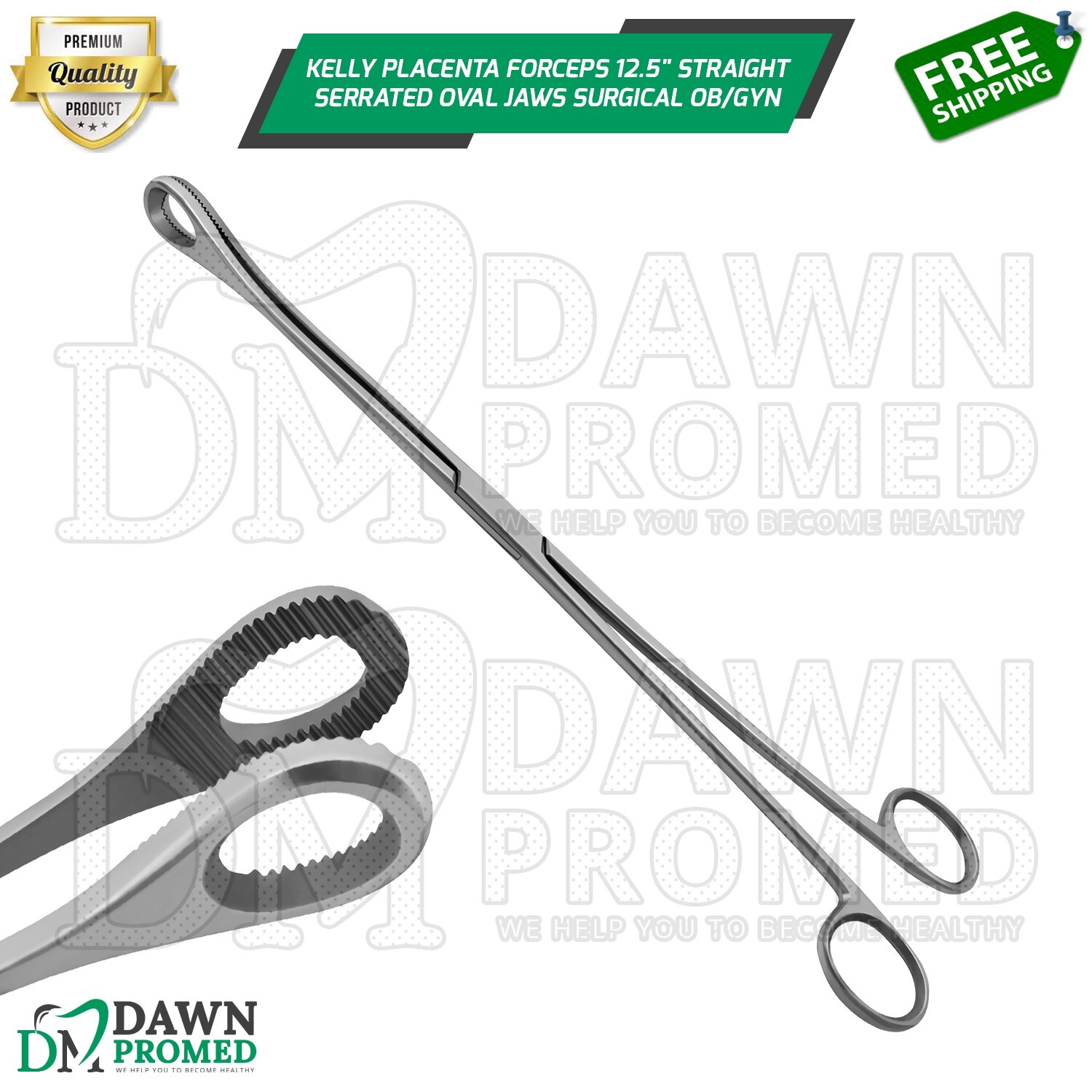 Kelly Placenta Forceps 12.5″ Straight Serrated Oval Jaws Surgical OB/Gynecology