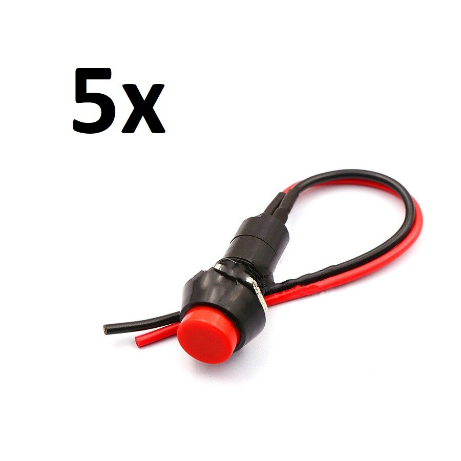 5x Red Round Circle ON/OFF Locking Push Button Switch w/ Pre-attached Wire 1/2″