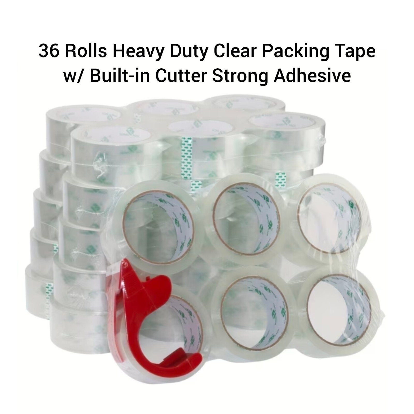 36 Rolls Heavy Duty Clear Shipping Packaging Box Packing Sealing Tape W/ Cutter