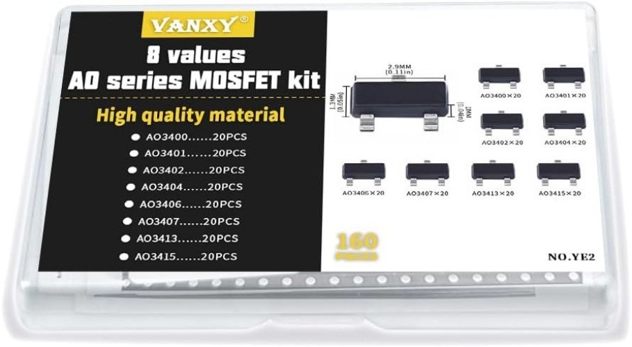 8Values 160Pcs AO3400 AO3401 AO3402 AO3404 AO3406 AO3407 AO3413 AO3415 MOSFET