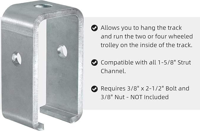 Channel Trolley Track Hanger Bracket Fits UNISTRUT HeavyDuty 15/8 In 4 PCS