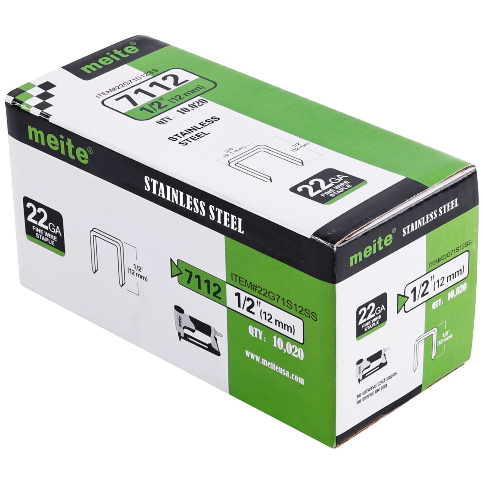 meite 22GA 3/8-Inch Crown Stainless Steel Upholstery Staples 3/8″ – 1/2″ 71 Type
