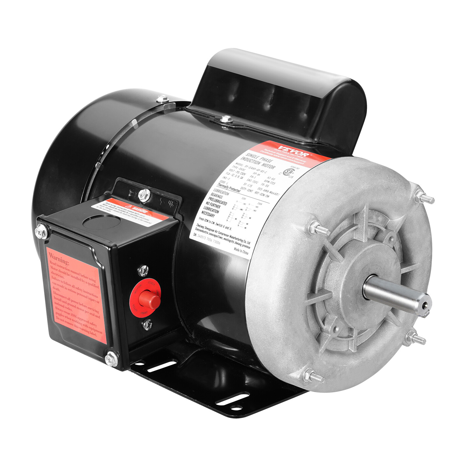 VEVOR 3/4 HP Electric Motor 1725RPM AC115/230V 56 Frame 1-Phase 5/8″ Keyed Shaft