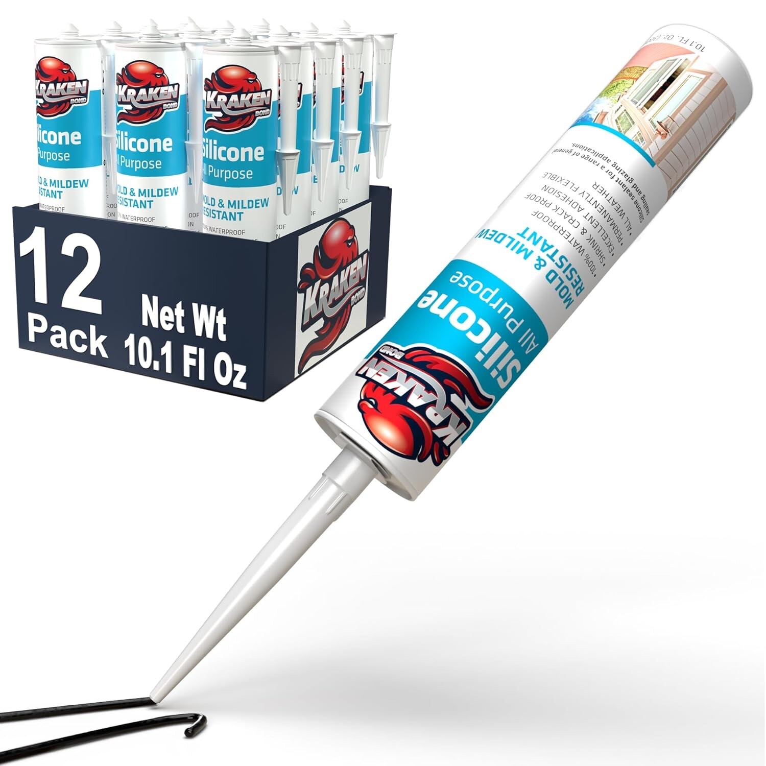 Kraken Bond RTV Silicone Caulk Black ( 12×10.1 | Waterproof Caulk 12 Pack
