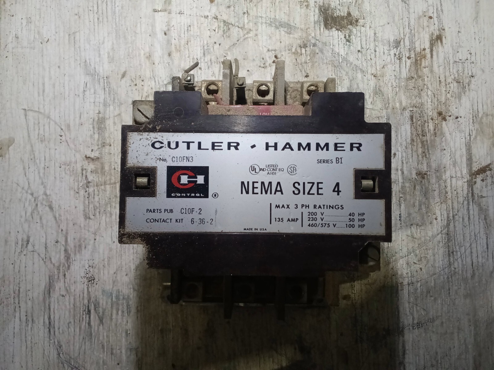 Cutler Hammer C10FN3 Starter 135A 3 Pole NEMA Size 4 (VT20)