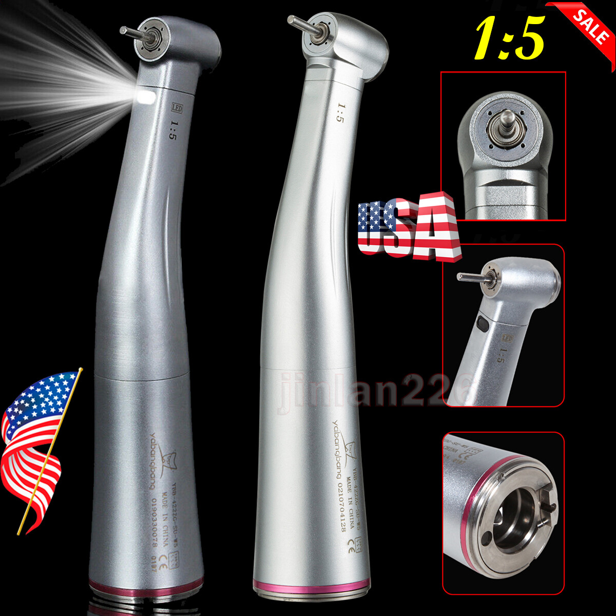 Dental 1:1 1:5 LED Fiber Optic Push Contra Angle Increasing Handpiece NSK types